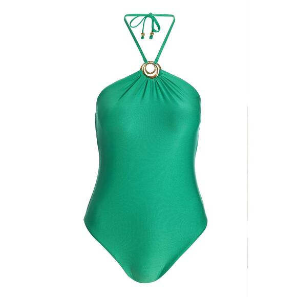 Sunshine 79 Green Gold Ring High Halter Neck One-Piece Swimsuit Size 4 - Picture 2 of 15